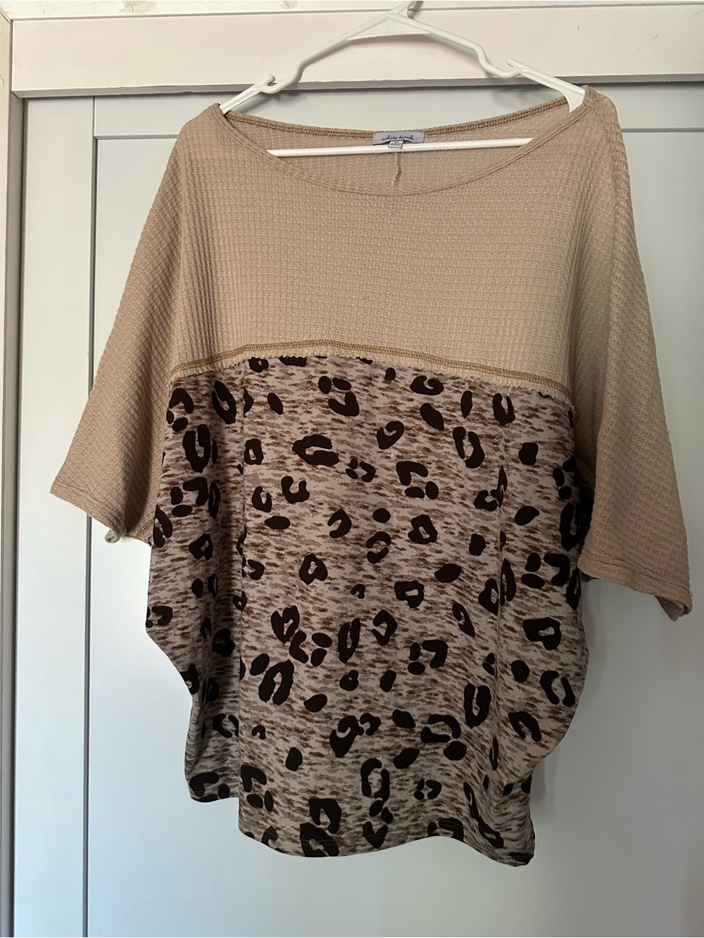 white birch Beige and Brown Leopard Mixed-Media Tunic